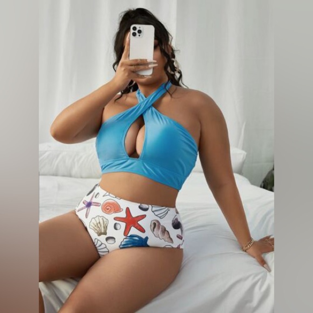 SHEIN Blue and White Seashell Bikini